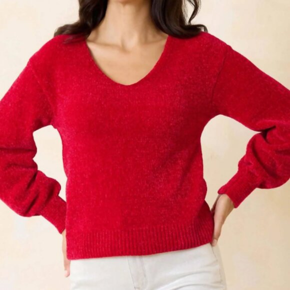 Tommy Bahama Sweaters - NWT Tommy Bahama Island Luna Chenille V-Neck Sweater – Tango Red (NWT, XXS)